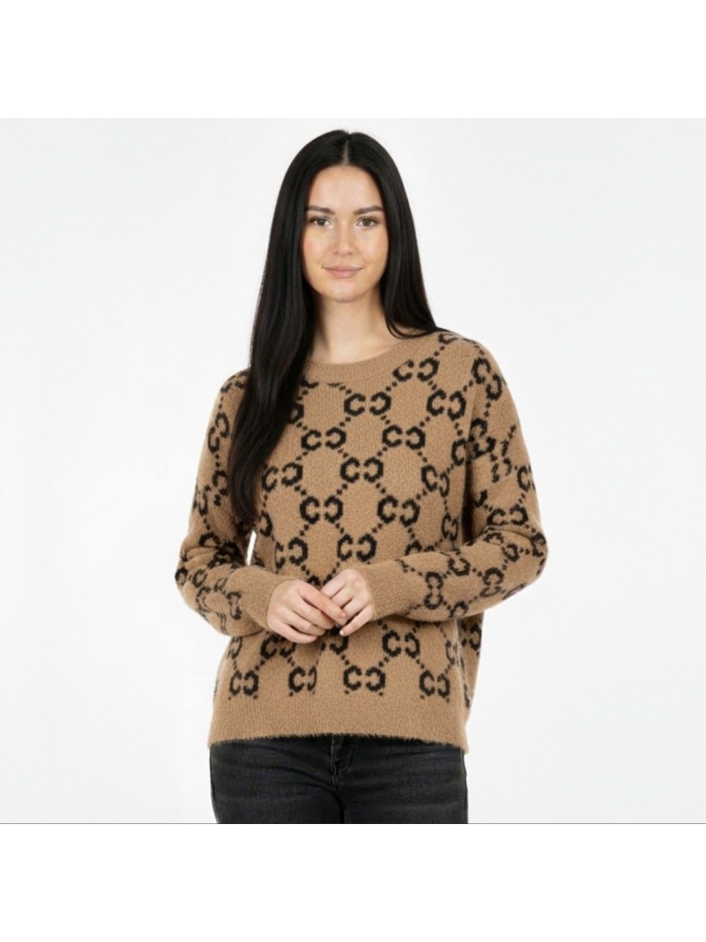 TRIBE Crew Neck Long Sleeve Beige Sweater Size Medium NWT